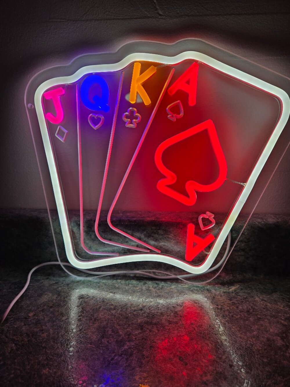 LED Neon Poker Hand Wall Sign – Playing Cards J Q K A & Spade